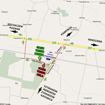 Mapa dojazdu do hali GOSiR w Teresinie